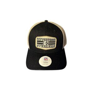 NWT Pittsburgh Steelers NFL Trucker Hat Black & Beige Mesh Adjustable Snapback